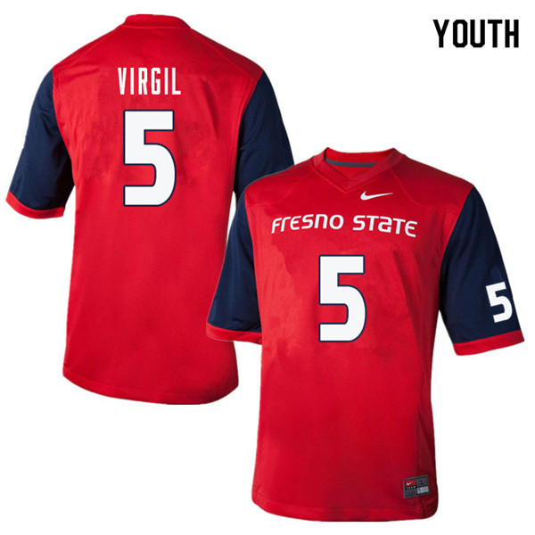 Youth #5 Chason Virgil Fresno State Bulldogs College Football Jerseys Sale-Red